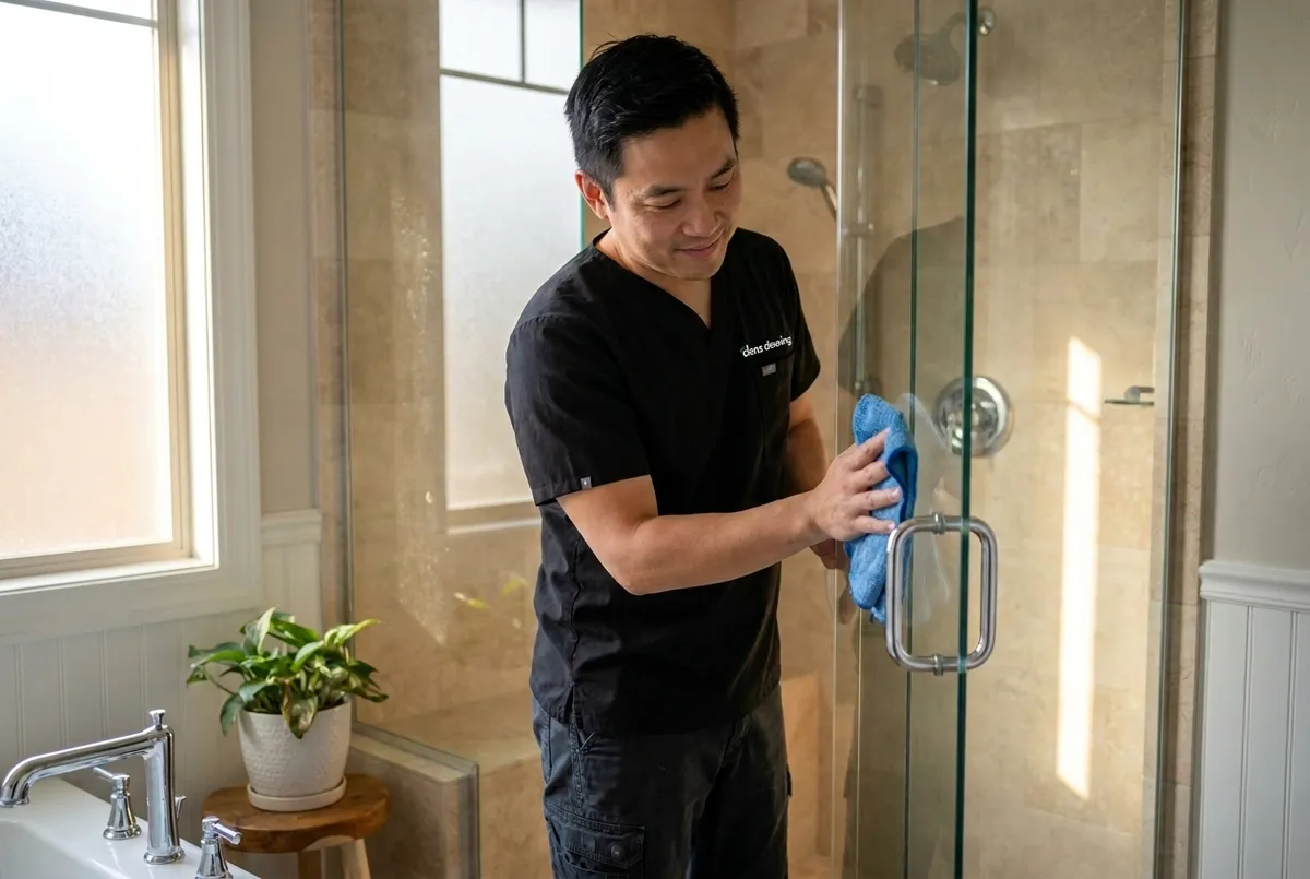 A Clens Cleaning employee detailing a La Mesa home